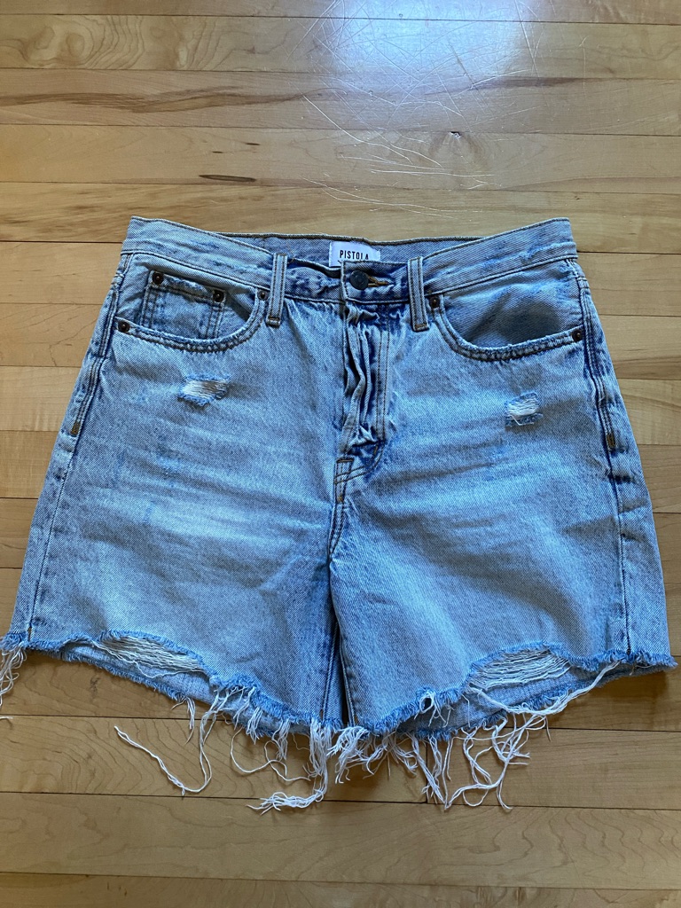 Pistola Devin Faded Light Blue Distressed Denim Shorts